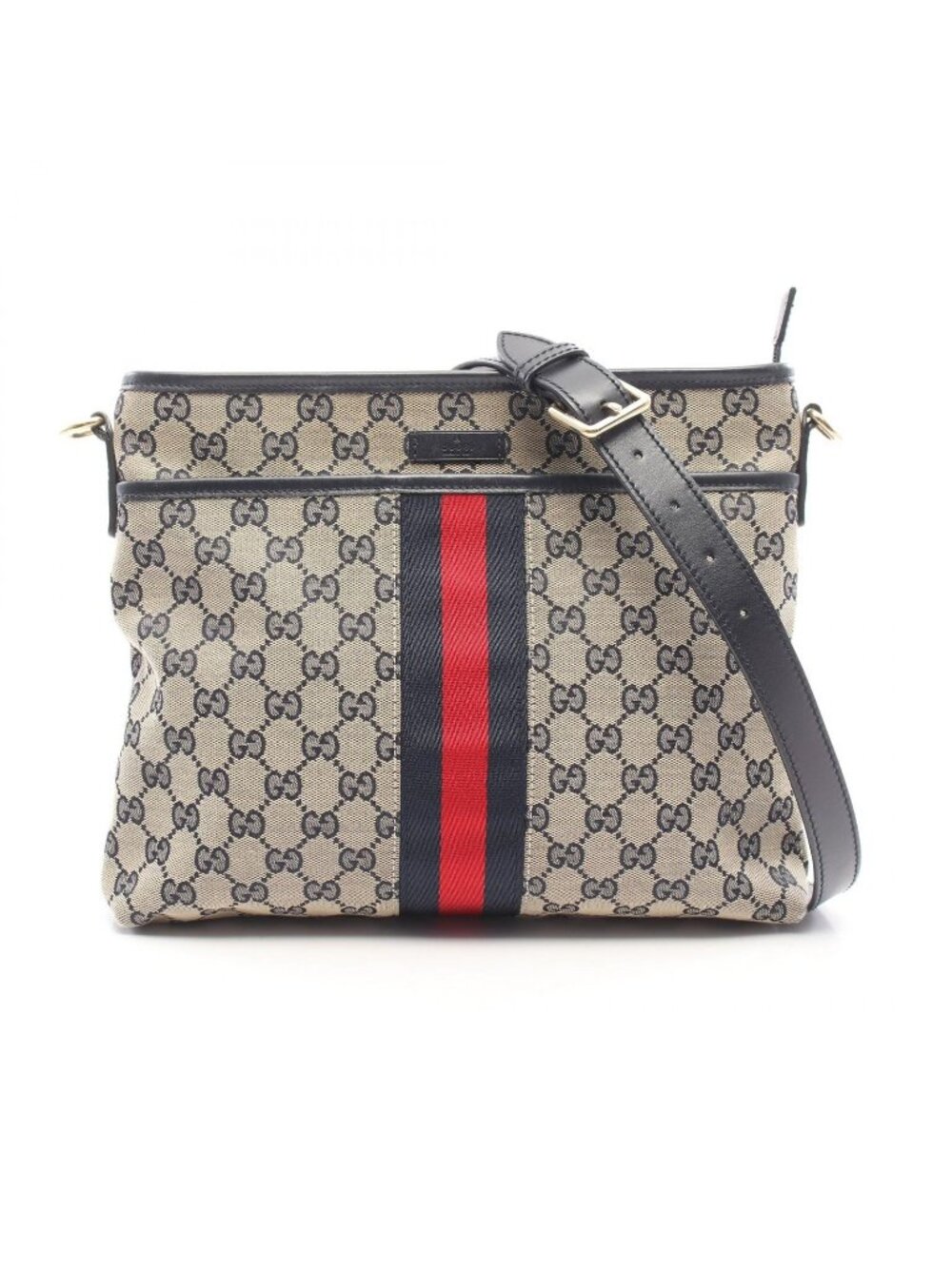 Gucci Shoulder Bag Sherry Line GG Canvas Ivory Navy Red